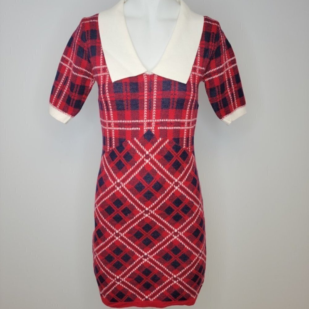 SHEIN Plaid Pattern Bodycon Sweater Mini Dress